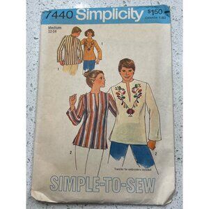 Simplicity 7440 Vintage Sewing Pattern Embroidered Pullover Peasant Top Medium 1